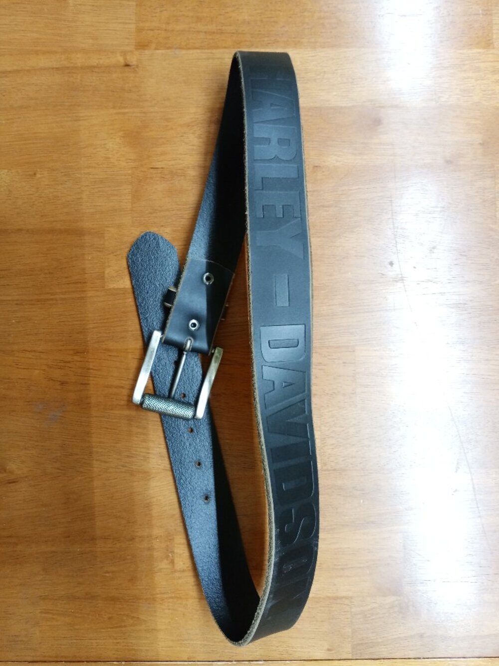 Harley Davidson Embossed Spell Out Logo Black Leather Belt Size 32